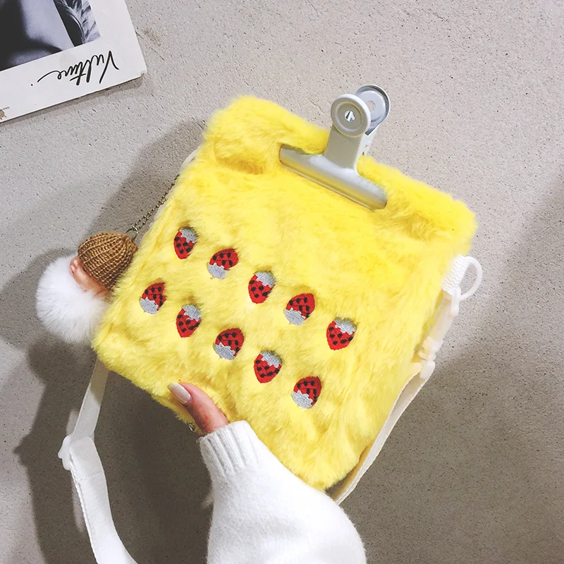 Женская плюшевая Сумка-тоут через плечо пушистая меховая милая сумка с фруктовой