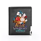Новое поступление 2022, кожаный кошелек с принтом Алисы в стране чудес для мужчин и женщин, тонкий кошелек с двойным складным карманом для кредитных карт, короткий кошелек, сумка для денег