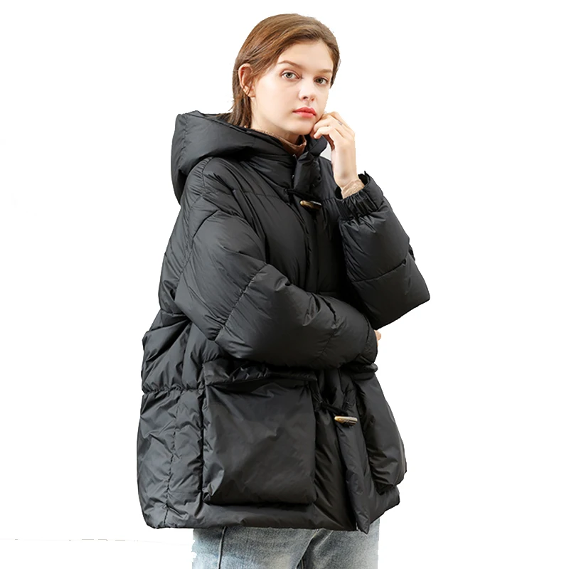 Женский пуховик на 90% белом утином пуху теплая свободная парка молнии с капюшоном