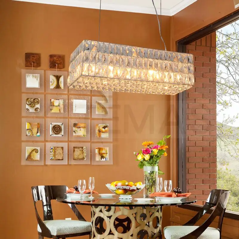 Прямоугольная Современная хрустальная Подвесная лампа Уникальные кухонные