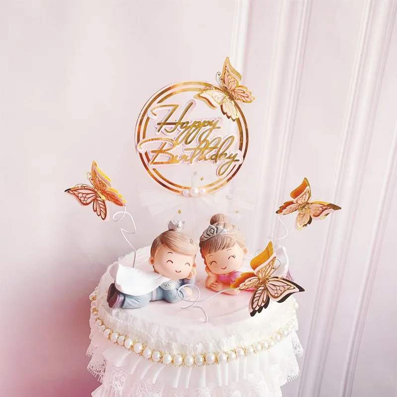 

Акриловые украшения Happy топперы для торта на день рождения, золотые бабочки выпечка торта ко дню рождения, для детского дня рождения