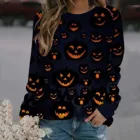 Женская футболка с принтом тыквы и сглаза на Хэллоуин, свитшот с длинными рукавами в стиле Харадзюку, повседневные футболки, пуловер, рубашки