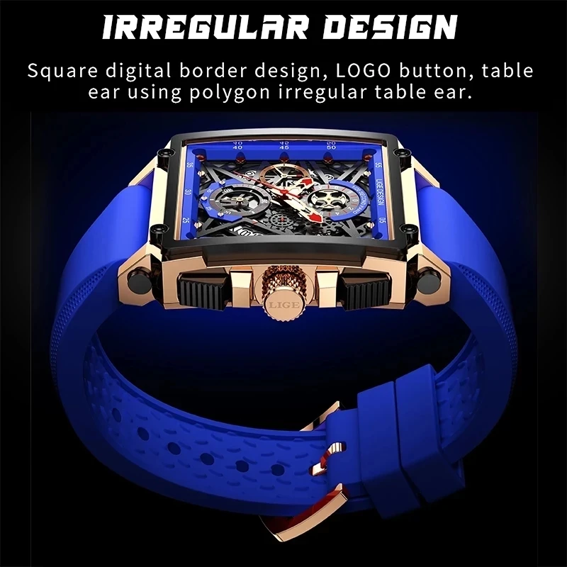 

Часы наручные LIGE мужские Кварцевые водонепроницаемые, брендовые Роскошные спортивные с квадратным циферблатом, с датой и отверстиями, 2021