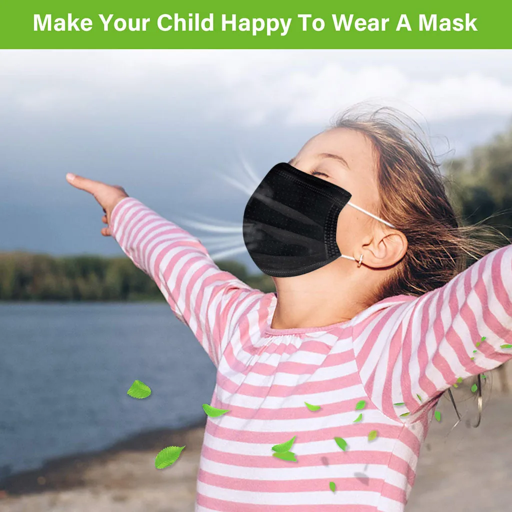 

10pc Children's Three-layer Face Masks Dust-proof Windproof Foggy Haze Pollution Cartoon Solid Disposable Mask Mouth Cover