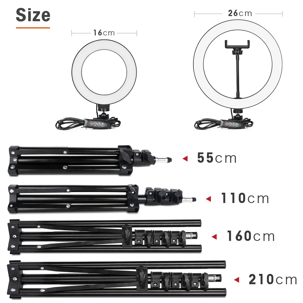 

LED Ring Light Photography Lighting Selfie Lamp USB Dimmable With Tripod For Youtube Photo Studio Makeup Video Live