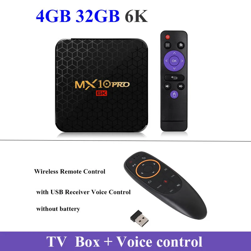 Smart tv box MX10 PRO Android 9,0 Allwinner H6 UHD 4K Media Player 6K Изображение декодирования 4 Гб оперативной памяти, 32/64GB 2,4G WiFi ТВ приставка android smart - Цвет: 32G BOX voice contro
