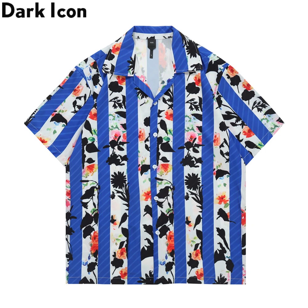 

Dark Icon Floral Striped Men's Shirt Short Sleeve Summer Polo Shirts Man Hawaiian Shirt