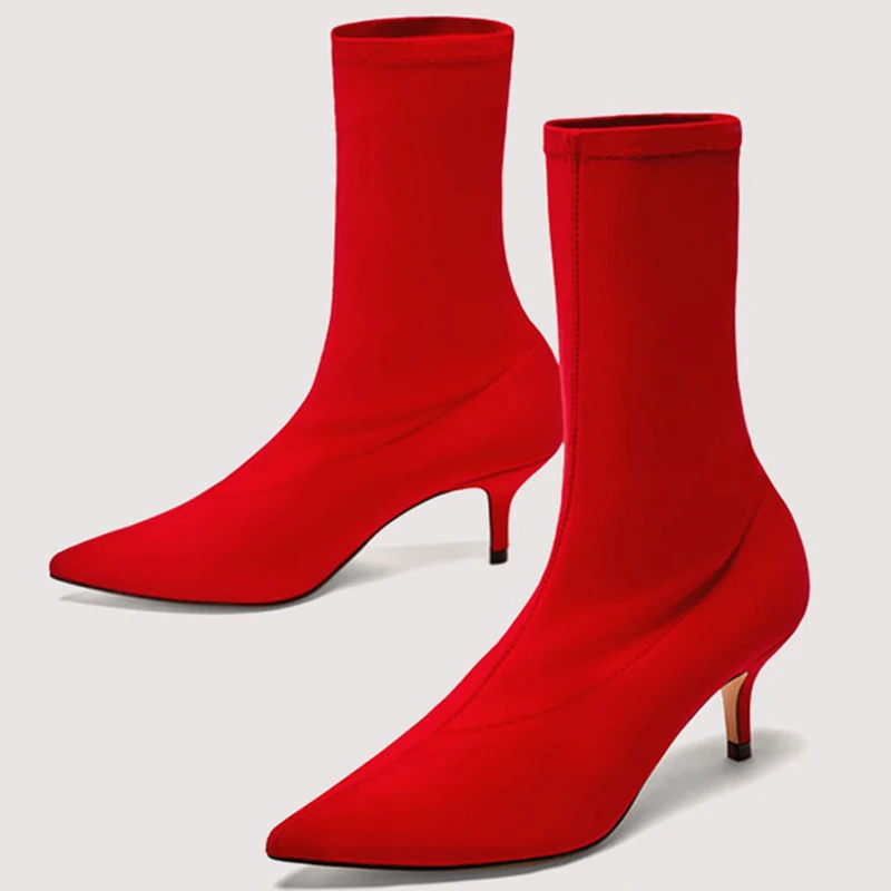 Новинка осенне зимние эластичные женские роскошные Ботинки на каблуке