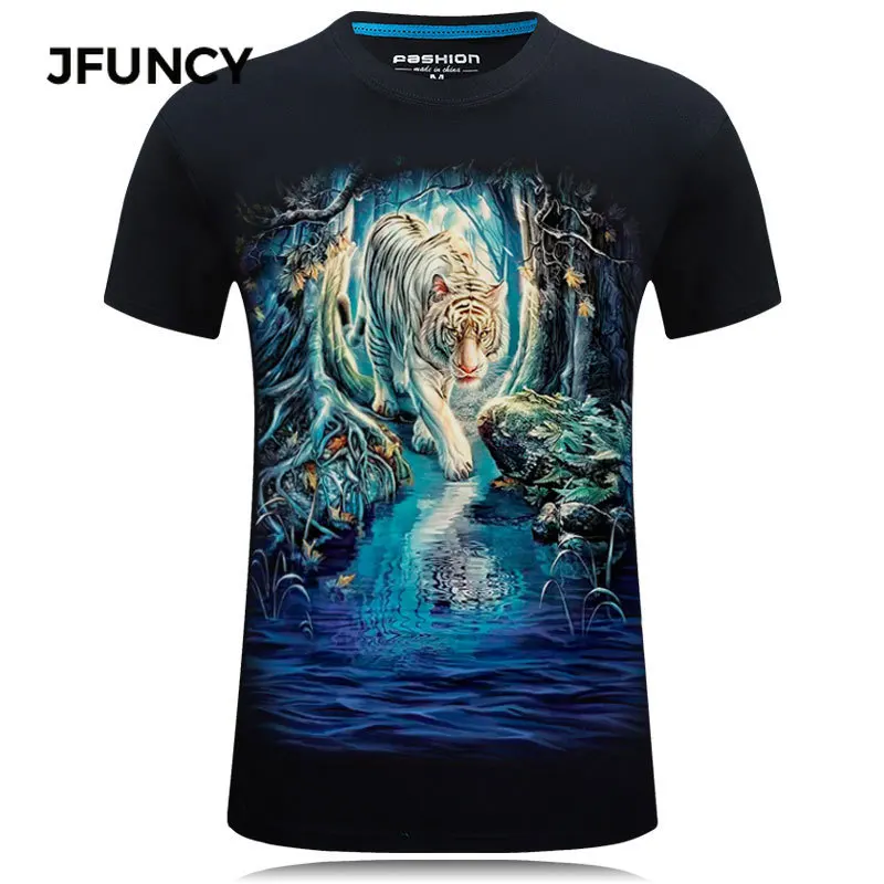 JFUNCY 3D Tiger Print T-shirt Men Tops Summer Casual Harajuku Man Tee Shirts Short Sleeve Male Clothes Plus Size Hip-hop Tshirt
