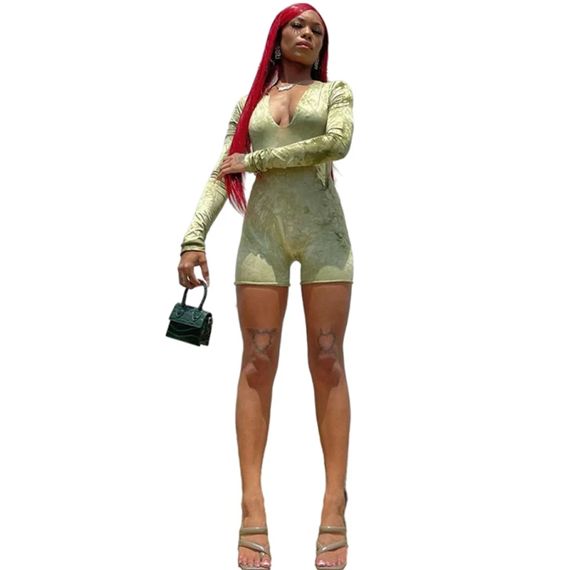 

Женский Облегающий комбинезон с глубоким V-образным вырезом и длинным рукавом