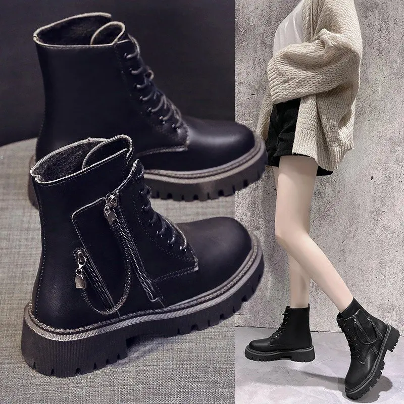 

Winter Boots Ladies Plus Velvet Warm Snow Boots Black All-match Casual Women's Boots Wear-resistant Non-slip Flat Shoes
