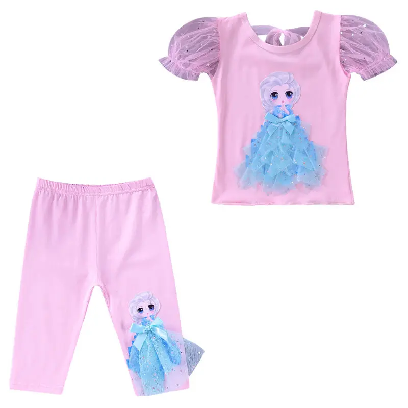 

Красивая одежда для девочек комплекты из 2 предметов 3D с мультипликационным мотивом для маленькой принцессы для детей с буфами на рукавах д...