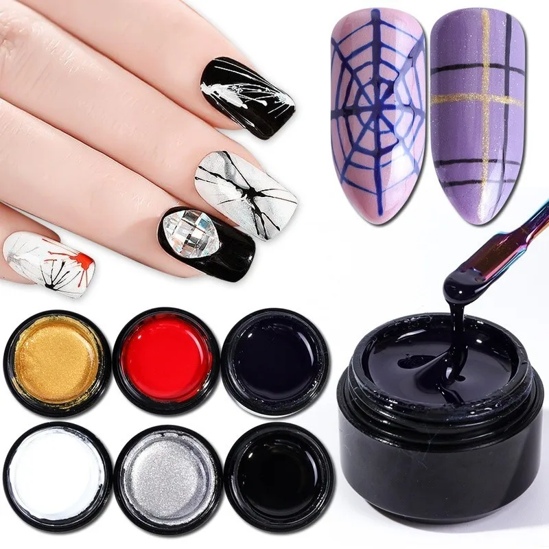 

Nail Art паук гель рисунок эластичные подштанники, Краски ing гель Лаки лак для ногтей Краски гель Шелковый паук граффити, Гель-лак для ногтей, T0819