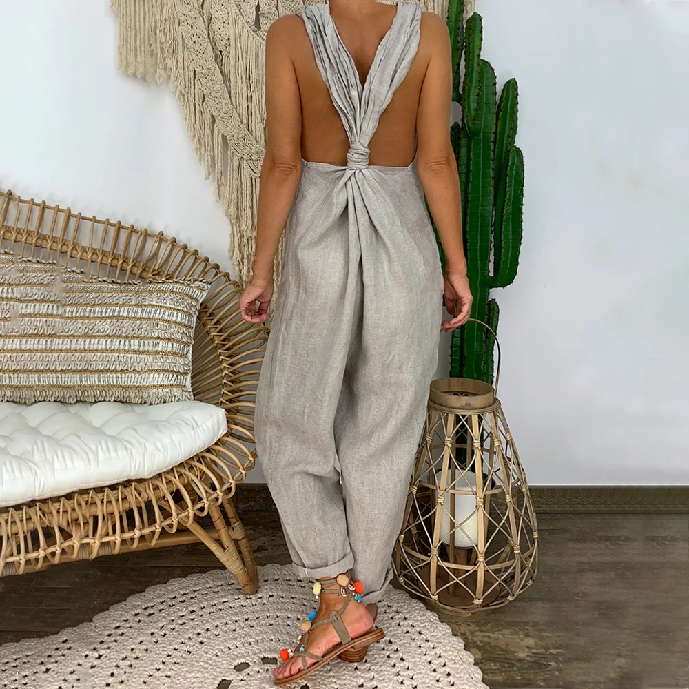 

Plus Size 5XLFashion Women Sleeveless Bib Overall Backless Floral Print Loose Jumpsuit Dungarees Fashion New Playsuits Bodysuit