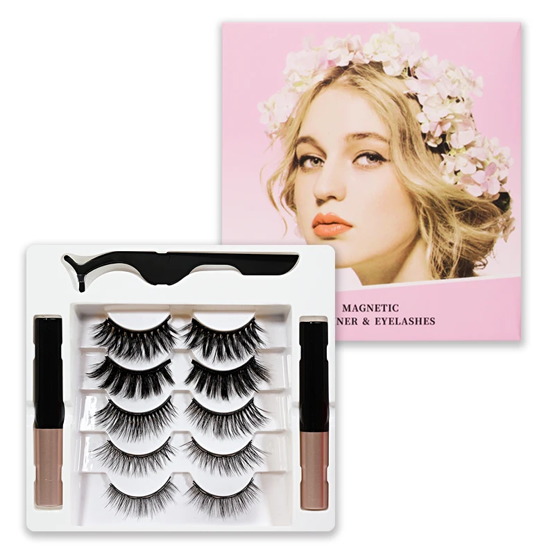 

YXC Wholesale Natural Long Mink Lashes Handmade 5Magentic 2 Eyeliner Pen Dramatic Lashes Pestañas Postizas Cruelty Free