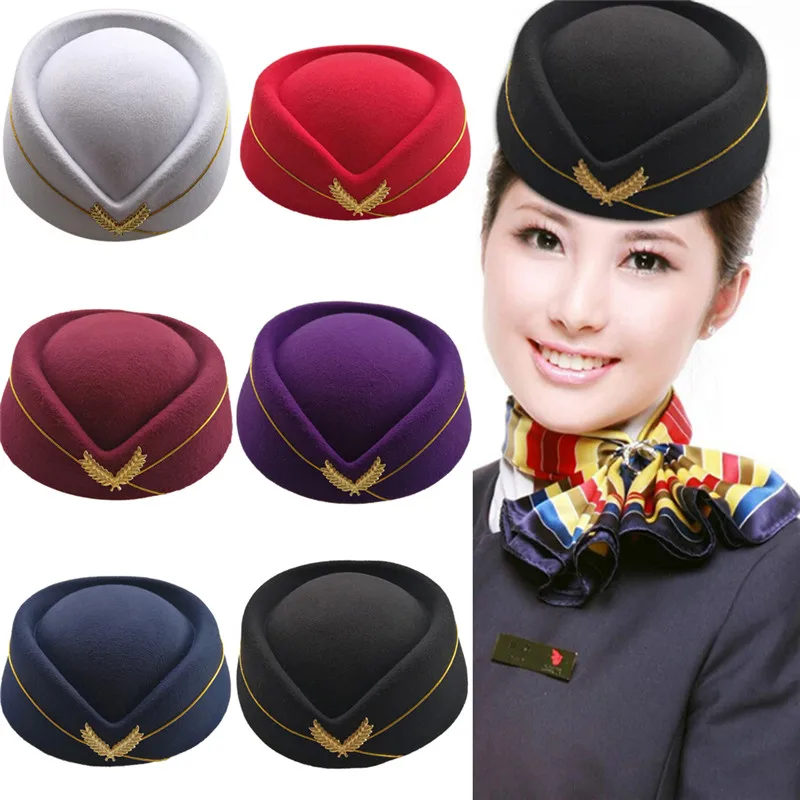 

1PC Cosplay Airline Stewardess Cap Hat Wool Uniform Plane Fans Women Stage Perform