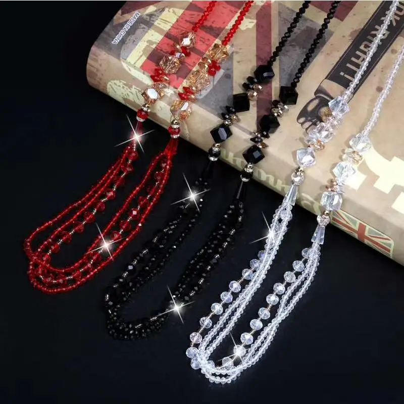 Ожерелье женское с кристаллами и бусинами в японском корейском стиле |