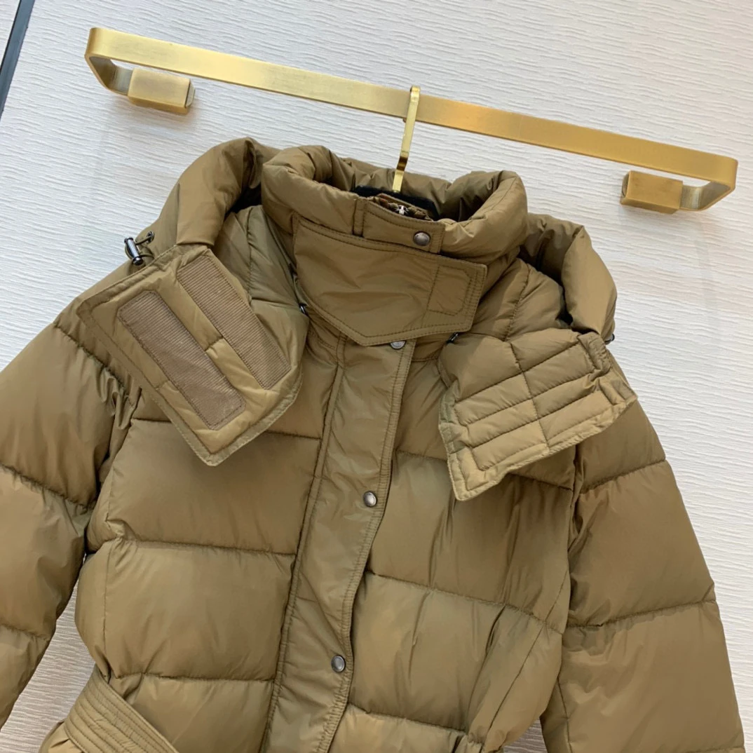 

2021 winter new hooded mid-length down jacket 90 white duck down slim slimming detachable hat ladies jacket