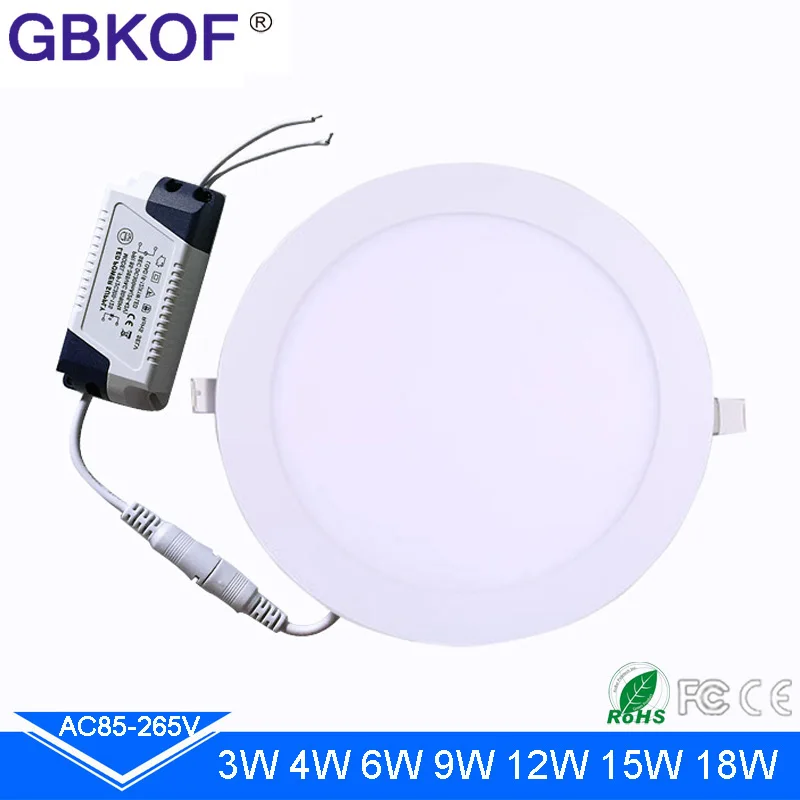 Warm White (Round) Ультра тонкий точечный светодиодный светильник 3 Вт 4 Вт 6 Вт 9 Вт 12 Вт 15 Вт 18 Вт светодиодный панельный светильник Встраиваемый светильник AC85-265V Светодиодный точечный потолочный светильник для дома - Испускаемый цвет: Warm White (Round)