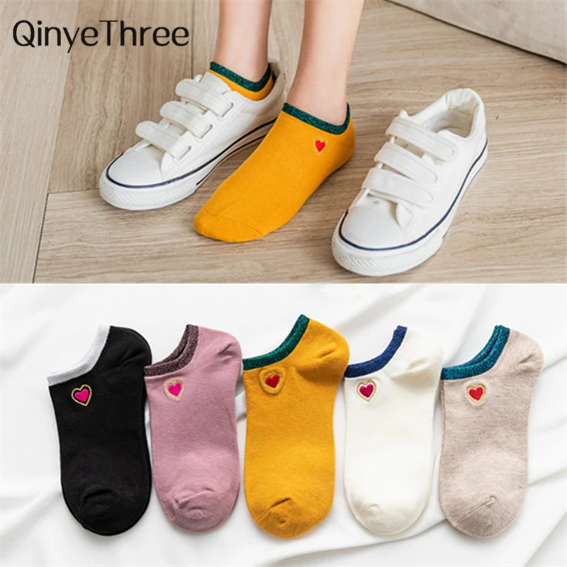 Женские блестящие носки с вышивкой Love летние яркие мягкие хлопковые принтом в