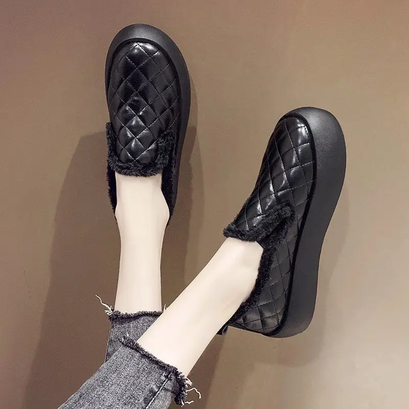 Koovan Women flat Shoes Trend 2021 Female Shoe Velvet Fur Shoes Outside Female Winter Boots Waterproof Thick Bottom Cotton