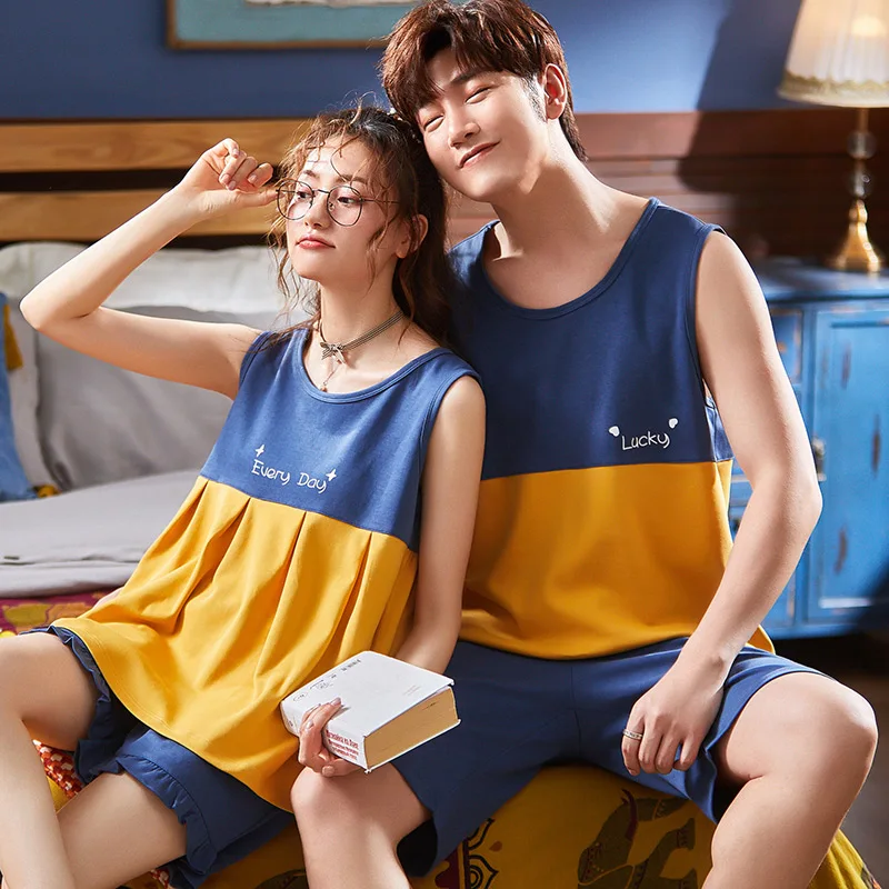 

Summer Couple Pajamas Set Women Short Sleeve Home Sleepwear Letter Print Pyjamas Set Shorts Tops 2 Piece Cotton Pajama Sets 6304