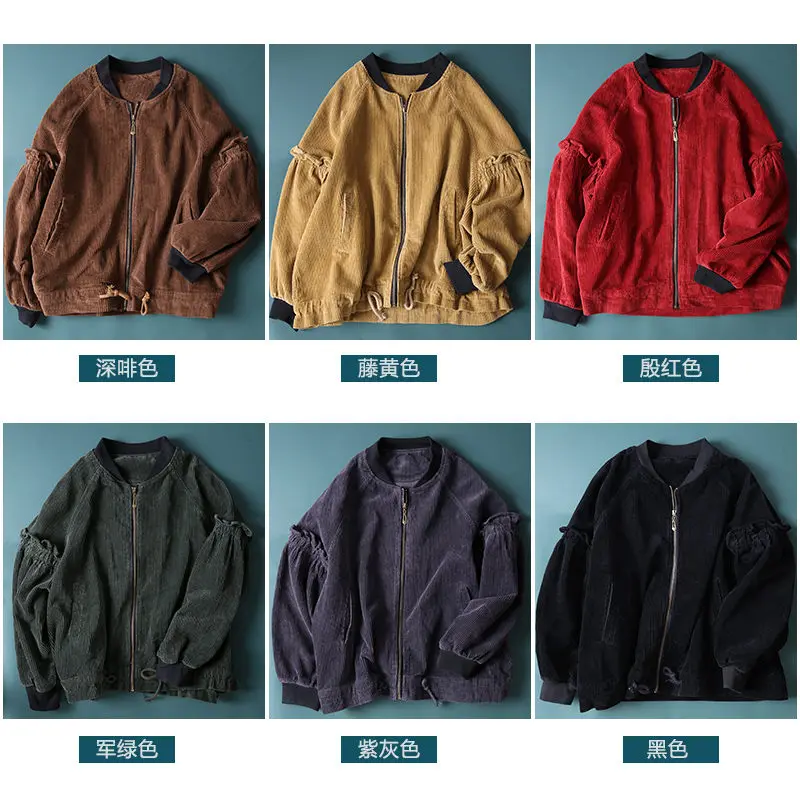 Свободная Вельветовая куртка большого размера на осень Женская Повседневная