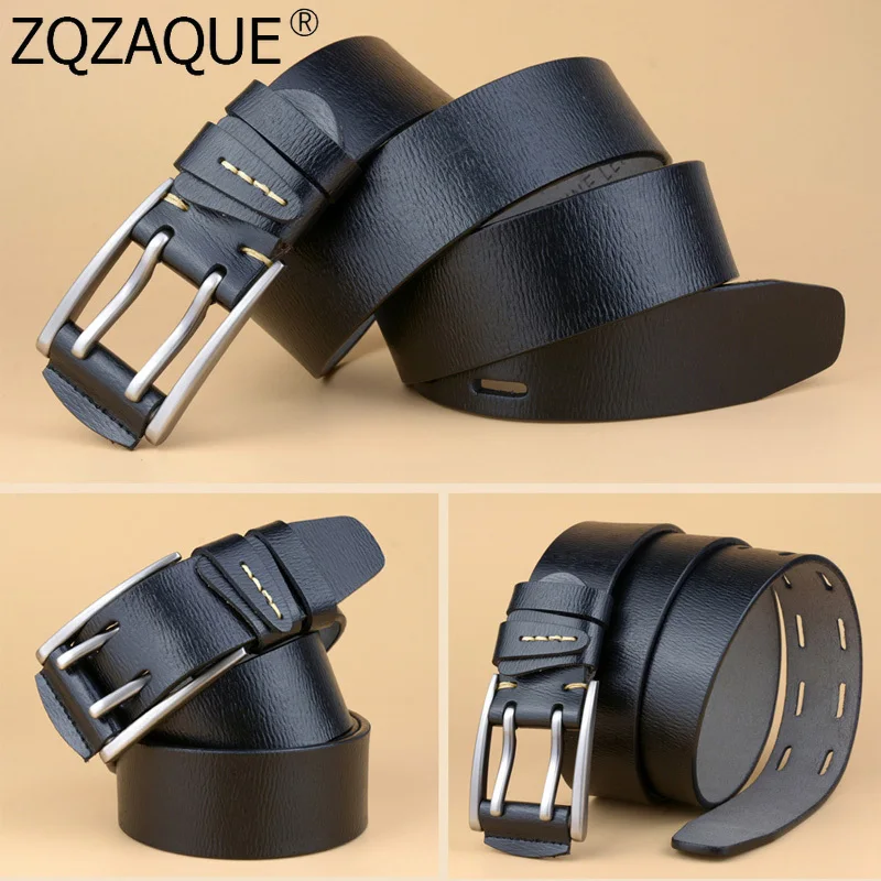 Мужской ремень из натуральной кожи с двойной пряжкой пояс коровьей для мужчин