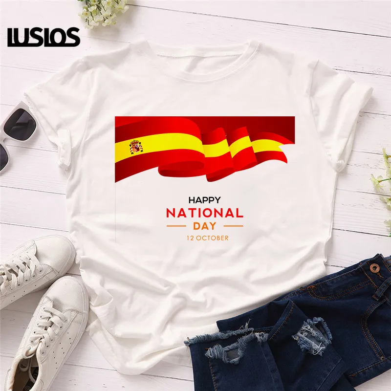 Женская футболка с коротким рукавом повседневная женская надписью HAPPY NATIONAL DAY 2019 |