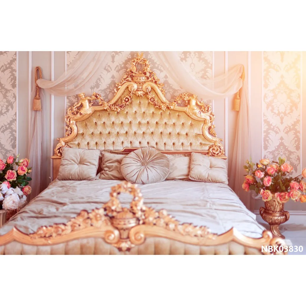 Laeacco Boudoir роскошная кровать люстра девушка Дамасская Стена Фото фоны индивидуальные фотографические фоны для фотостудии - Цвет: NBK03830