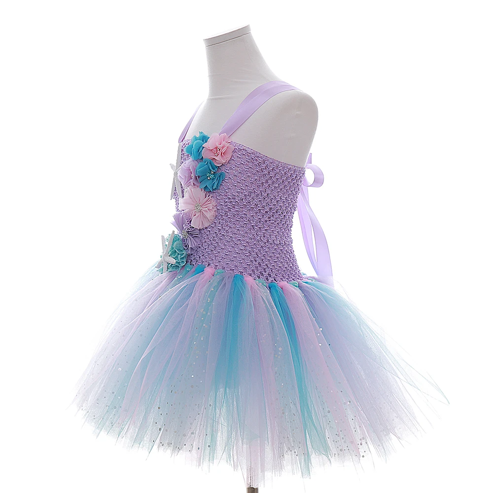 Lavender Flower Children Kids Girls Birthday Party Dresses Sparkly Tulle Sea Star Toddler Baby Clothes for | Детская одежда и