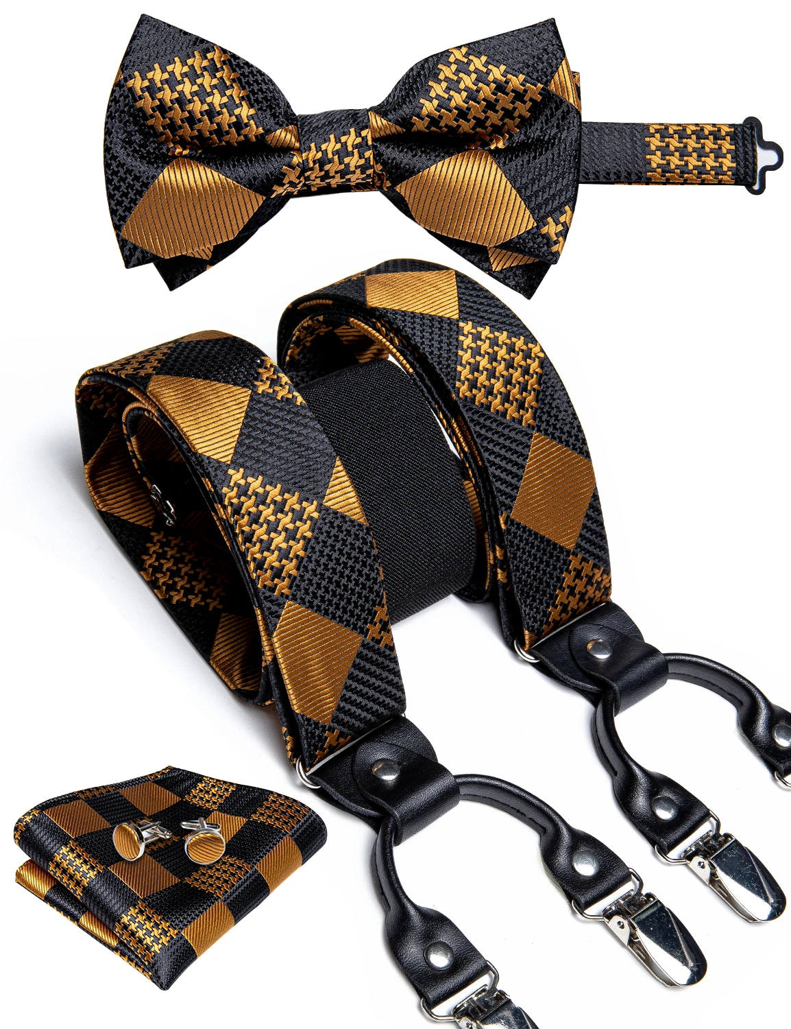 Роскошные подтяжки для мужчин кожаные 6 зажимы подтяжек ремешок брюк эластичные