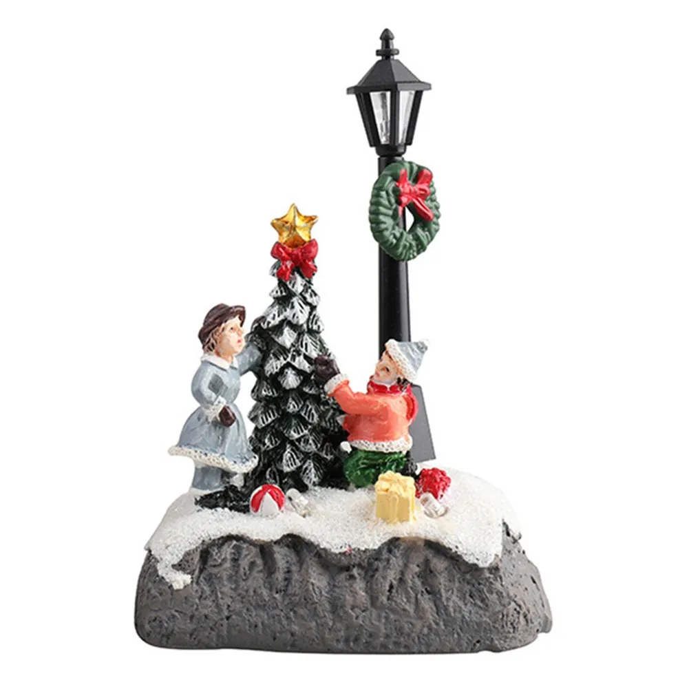 

1pc Xmas LED Light Small Street Scene Christmas Decor Ornament Resin Snowman Xmas Tree New Year Party Gift