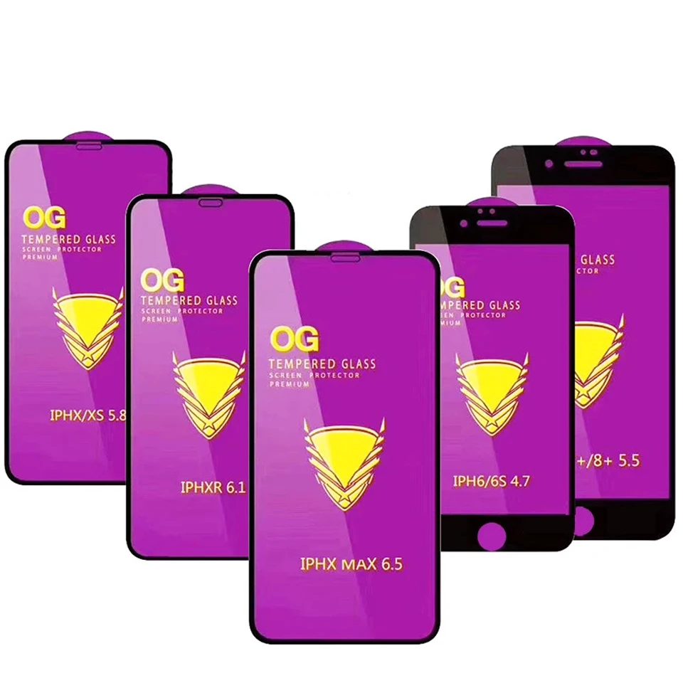 50Pcs Golden Armor OG Big Curved Full Glue For Iphone 11 12 13 Pro Max X XR XS Max 6 7 8 14 Plus Screen Protector Tempered Glass