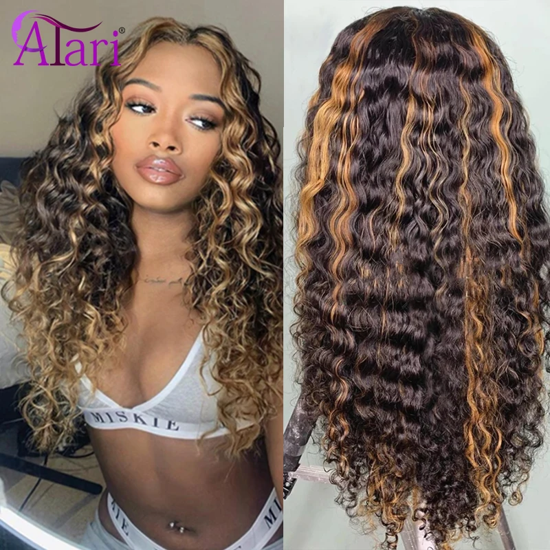 Выделите парик 4 27 вьющиеся Синтетические волосы на кружеве 13x4 прозрачные