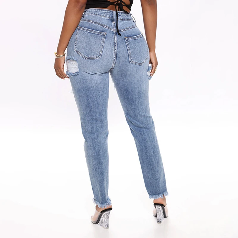 

2021 Jeans Woman High Waist Jeans Ladies'high Waist With Holes In Elasticity And Small Feet ripped Jeans ropa mujer Dropship