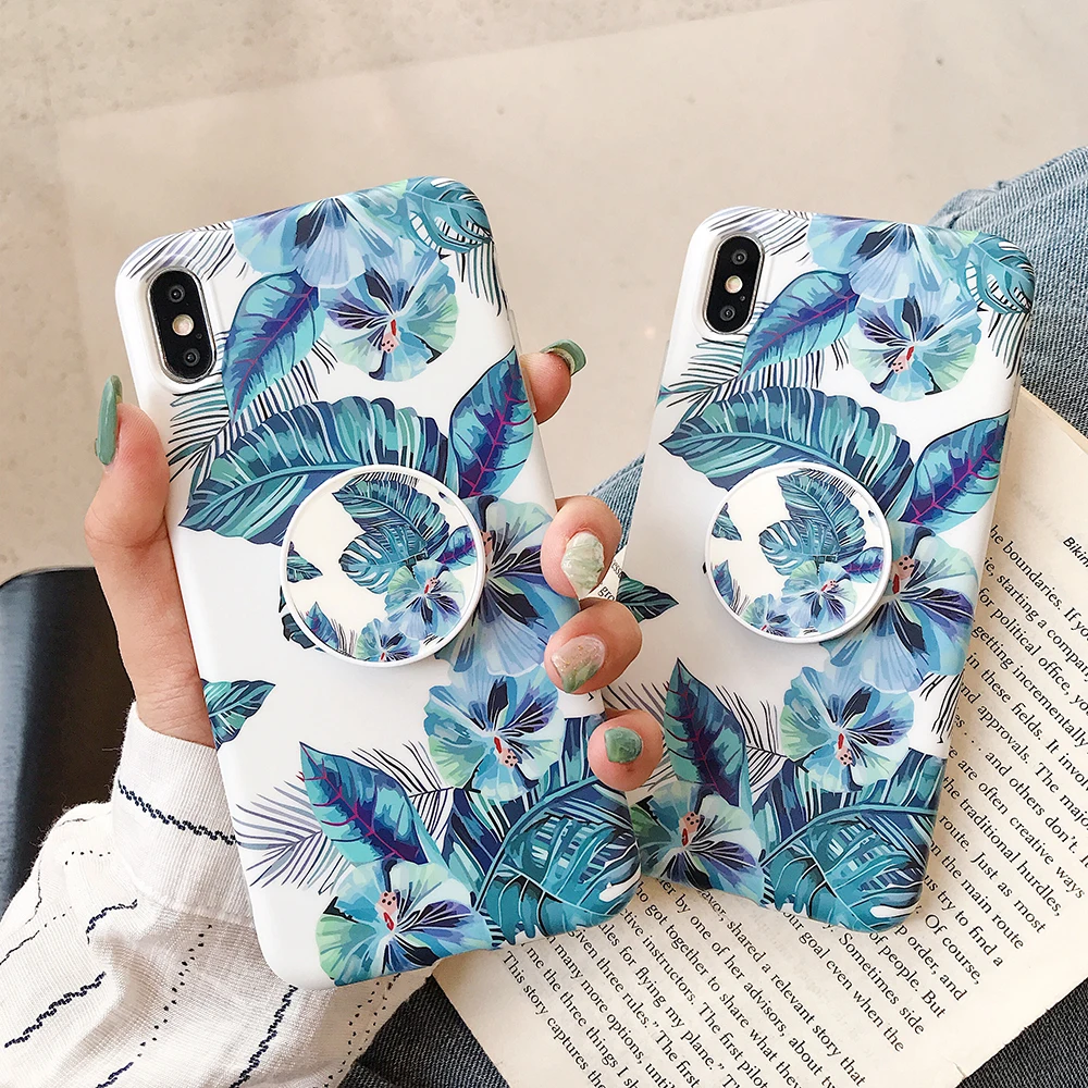 LOVECOM Ретро цветок лист стрейч держатель чехол для телефона для iPhone 11 Pro Max XR XS Max 7 8 6 Plus чехол мягкий IMD Телефон задняя крышка