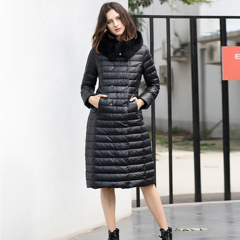 Зима 2019 новый стиль пуховик женский выше колена длинный толстый плюс размер