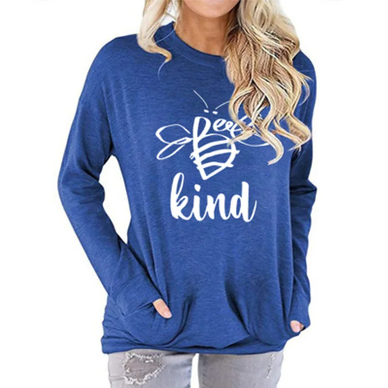 

2021 spring autumn hot sale casual printed round neck pocket long sleeve loose women's T-shirt
