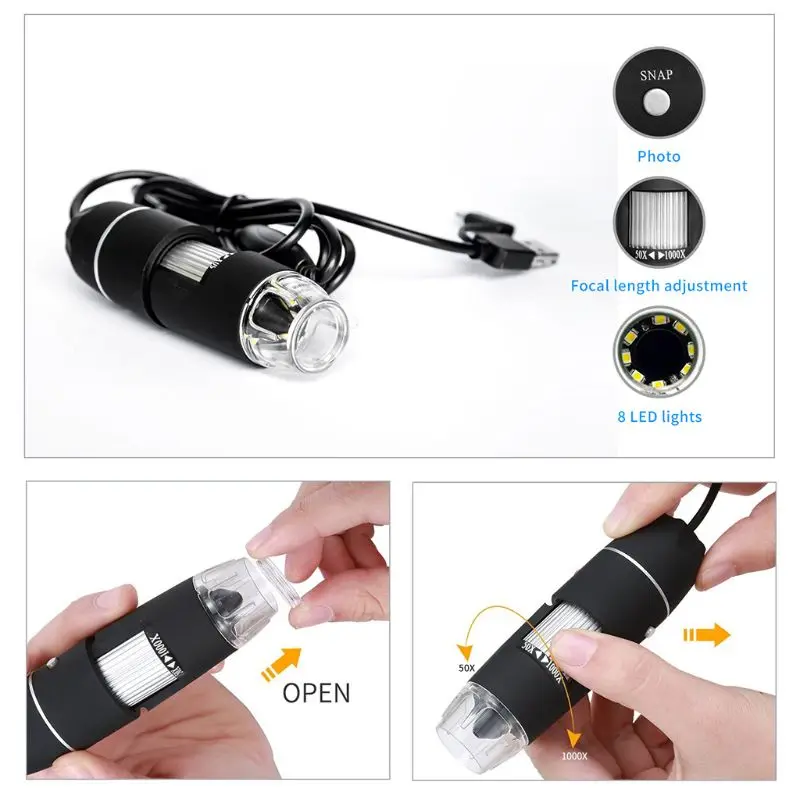 2MP 1080p 3 в 1 USB Type-C Micro-USB 1000X микроскоп Лупа камера видео эндоскоп для android- Phone OSX Windows PC
