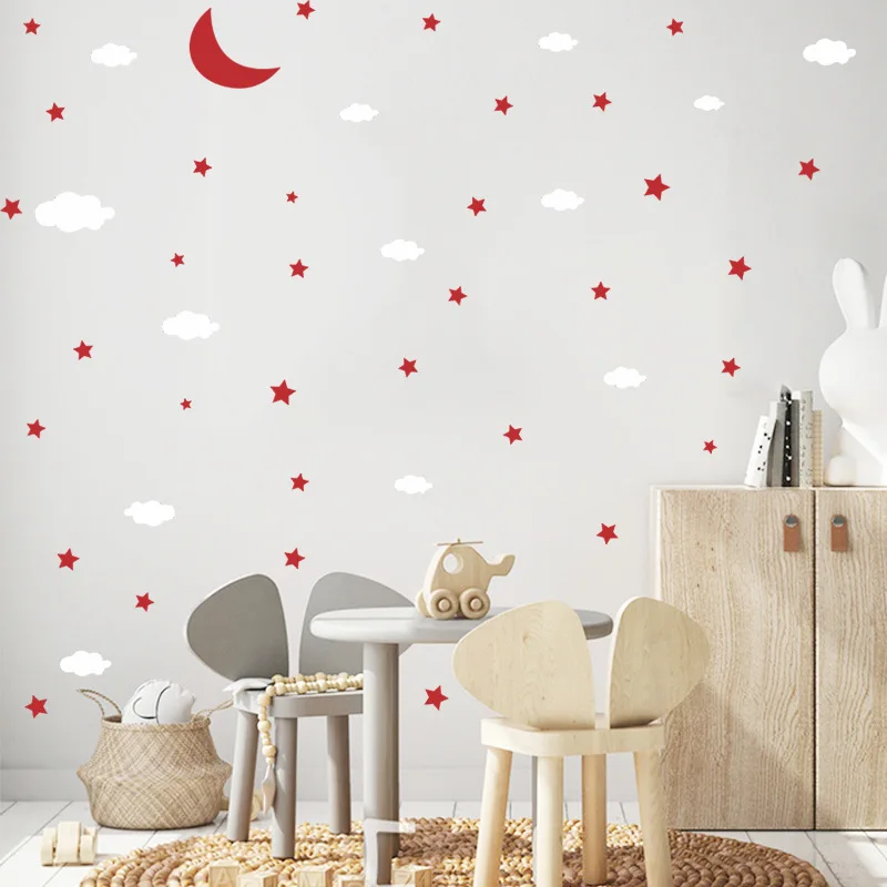 

DIY Wall Stickers Cartoon Moon Cloud Stars Wall Sticker Bedroom Porch Children Room Wall Beautification Decoration PVC Removable