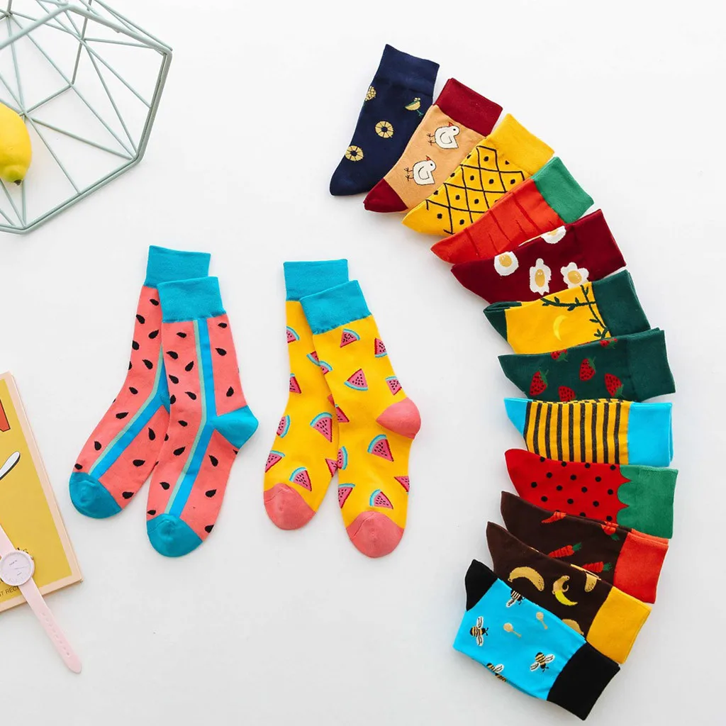 Модные хлопковые уличные носки без пятки с фруктовым принтом для женщин и
