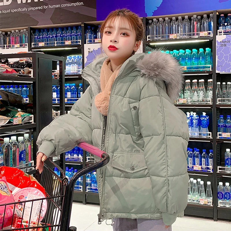 

Korean Cotton Padded Jacket Women Full Sleeve Thicken Hooded Coats Women 2022 Winter Loose Solid Warm Outwear Female LD2248