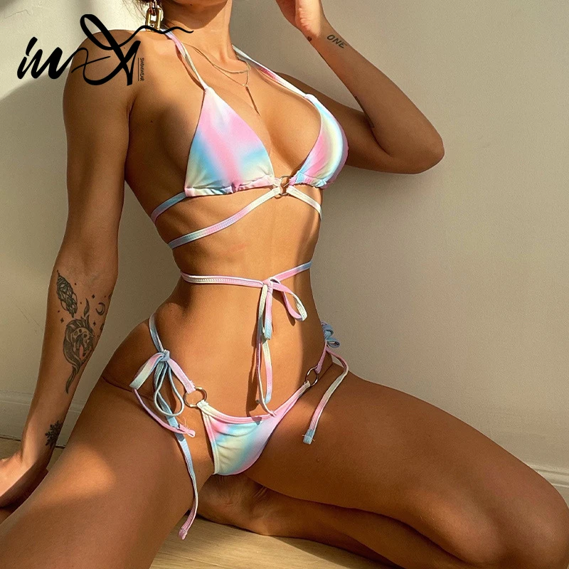 

In-X halter bikinis print triangle swimsuit bandage women high cut bathing suits conjunto biquinis feminino trajes de baño mujer