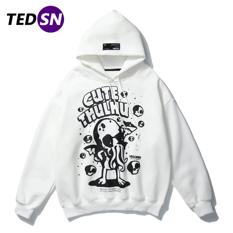

TEDSN Harajuku Hoodies Hip Hop Streetwear Hoodie Octopus Print Pullover Oversized Loose 2021 Autumn Casual Cotton Sweatshirts