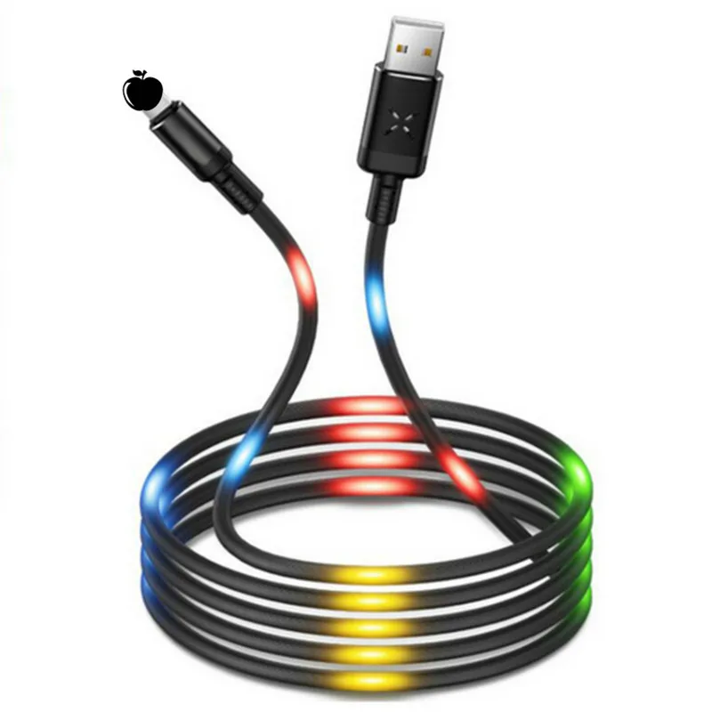 Новый Тип C светодиодный кабель вспышка USB SR Синхронизация данных танцевальный
