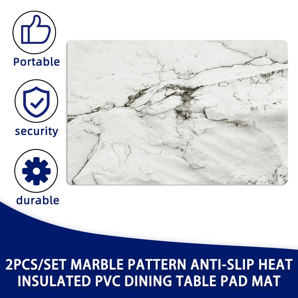 

2PCS/SET Marble Pattern Anti-Slip Heat Insulated PVC Dining Table Kitchen Coffee Tea Place Mat Tableware Pad Mat