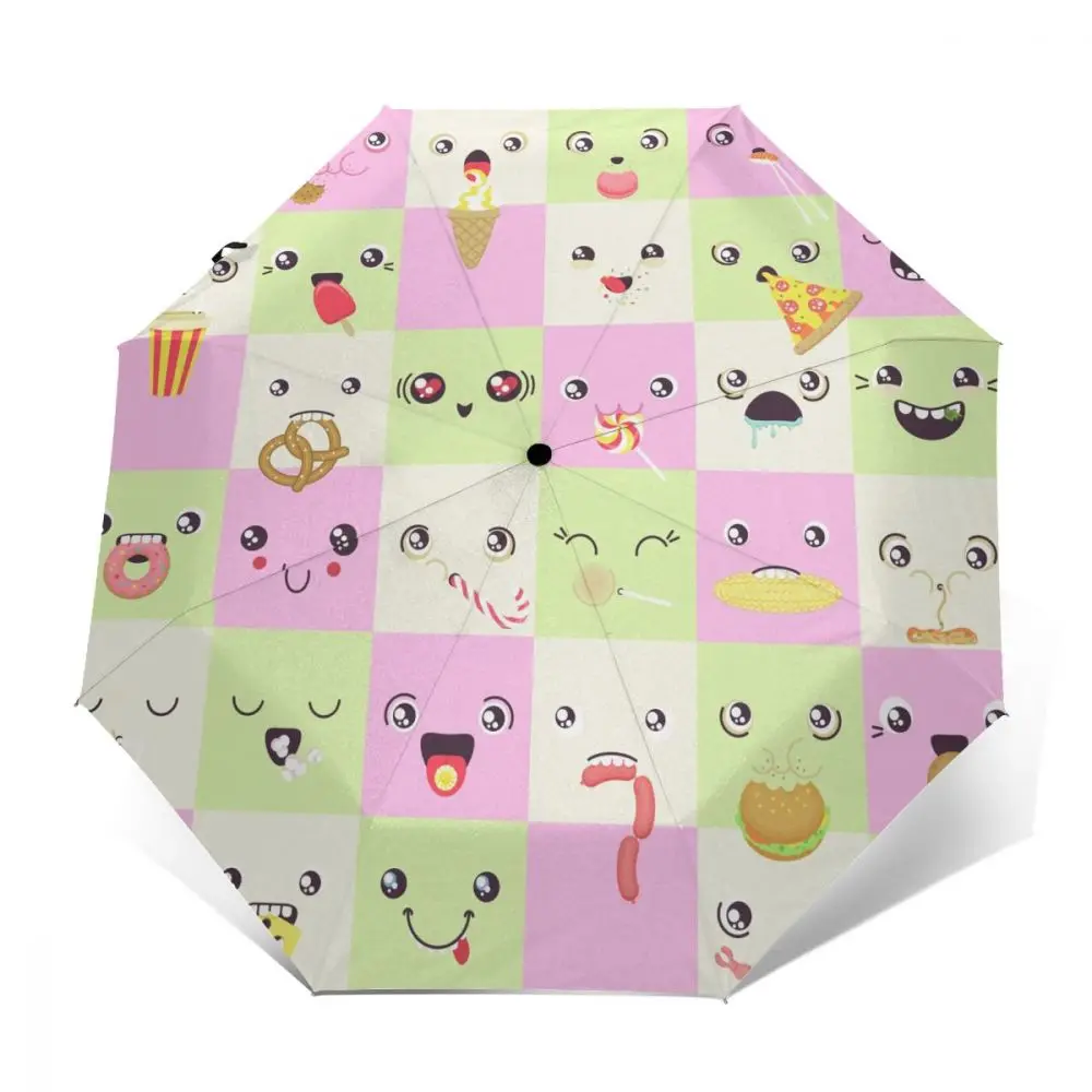 

Sunny Umbrella Cute Faces Eating Snacks Automatic folding portable men women umbrella Sunscreen rain Windproof beach parasol