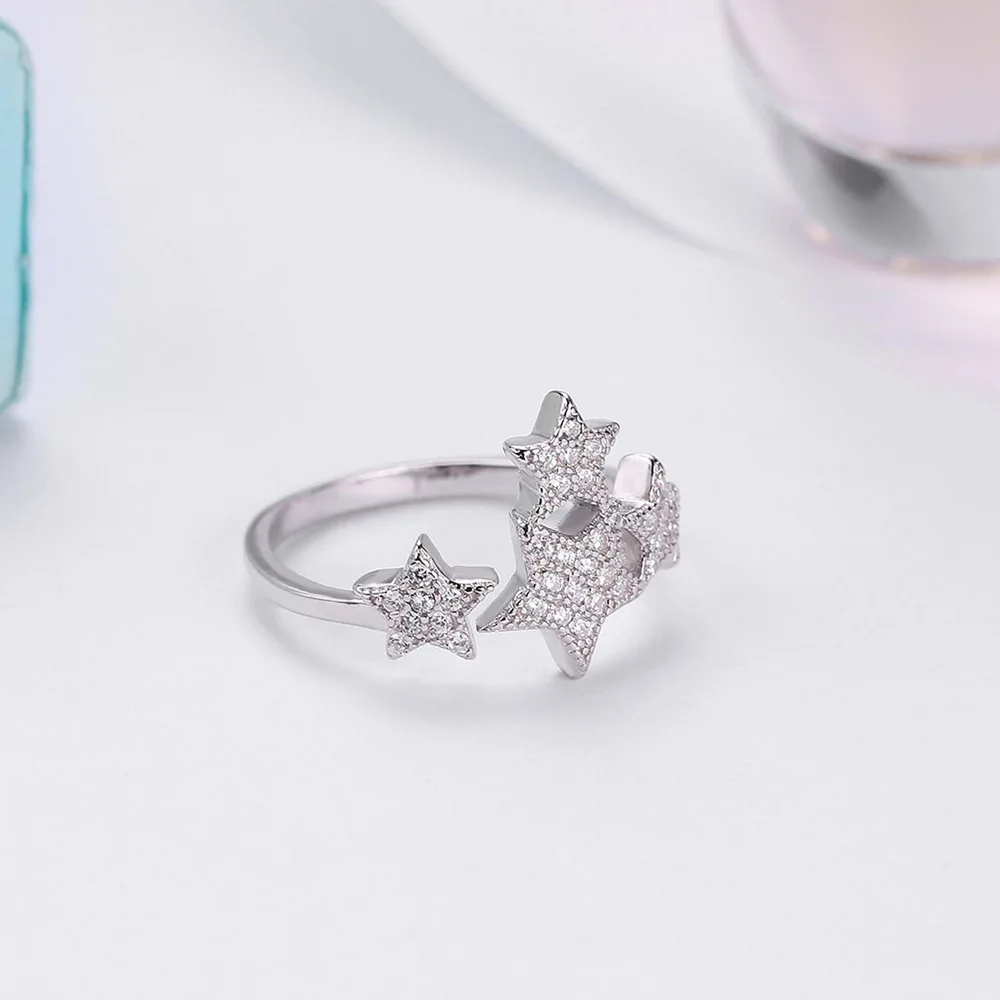 Сияющие Звезды комбинированные отверстия кольца для женщин Трендовое белое