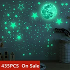 Луна большого размера 30 см, 435 шт., зеленая светящаяся стена в горошек, звезды, наклейка для детской комнаты, Потолочная лестница, флуоресцентные настенные наклейки